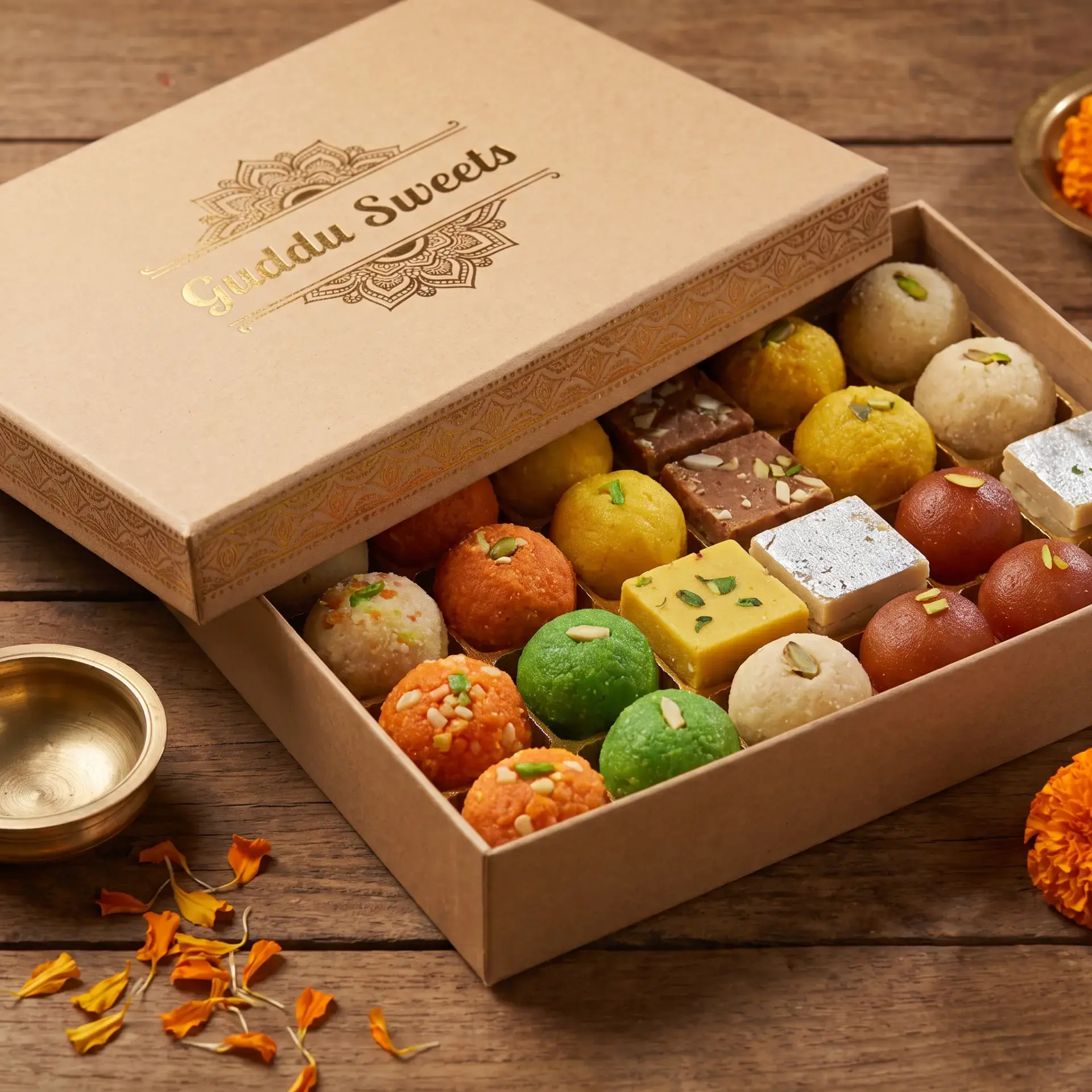 Open box of freshly made Guddu Sweets mithai